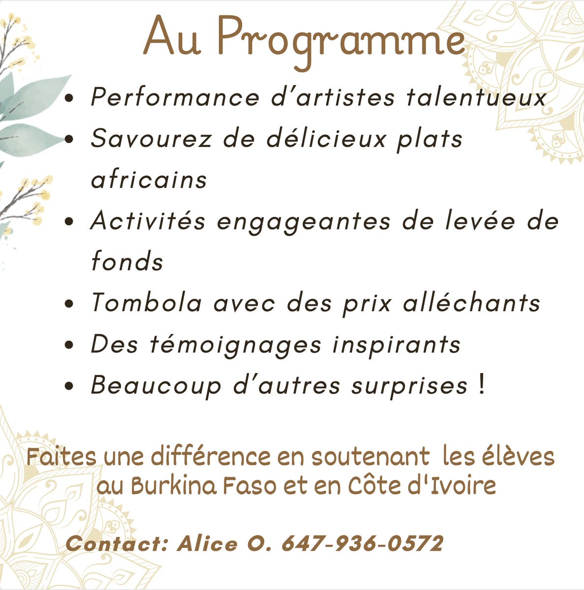 🎉 Célébrons 20 ans d'engagement de Rose Kantiono en éducation !

📍 Mississauga | 🗓️ 21 juin
🎟️ bit.ly/RoseKantiono

✨ Aidez-nous à faire passer le mot 👉 partagez dans vos réseaux!

#RoseKantiono #Éducation #Solidarité