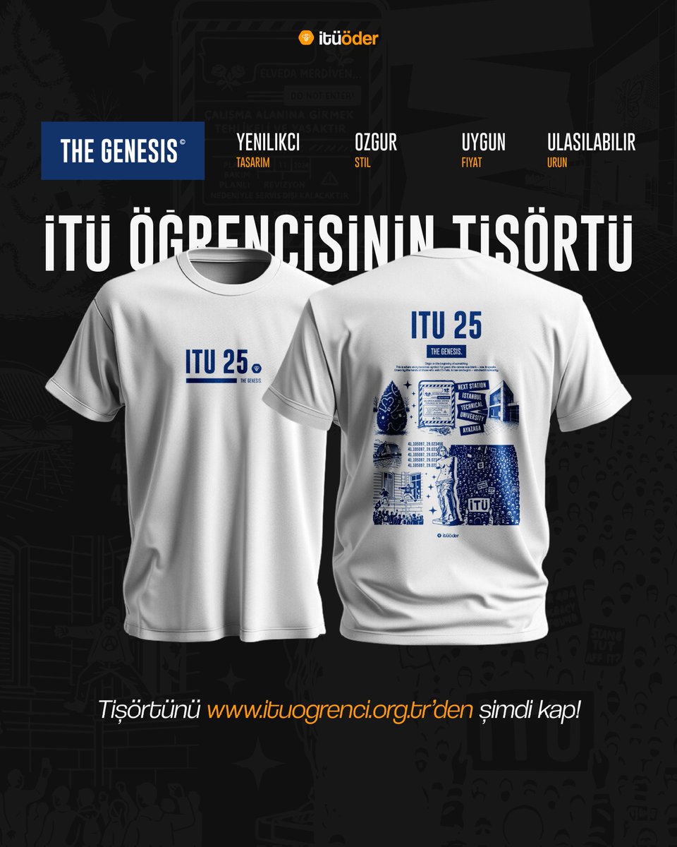 ituogrenci's tweet image. 📯 İTÜ’LÜLER ARTIK TEK TİŞÖRTTE BULUŞUYOR!
İTÜ öğrencileri olarak senelerdir uygun fiyatlı, kaliteli ve gururla taşıyacağımız tasarımları olan bir parçaya hasretiz; bunu artık bitiriyoruz. Her yıl - sadece o yıla özel -  iyisiyle kötüsüyle İTÜ’de yaşadıklarımızın hafızası olarak…