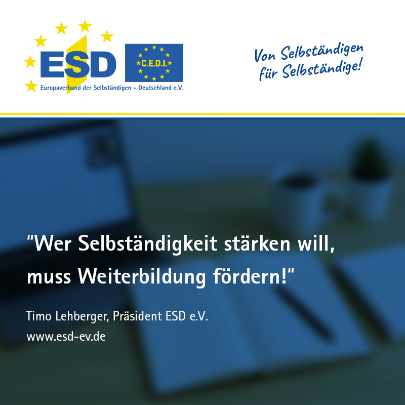 🎓 Weiterbildung darf kein Luxus sein – auch nicht für #Selbstständige.

Der #ESDeV begrüßt die Verlängerung des KOMPASS-Programms. Jetzt bis zu 4.500 Euro Zuschuss für individuelle Qualifizierung sichern!

👉 bit.ly/3HifpKf

#Selbstständigkeit #Weiterbildung #KOMPASS