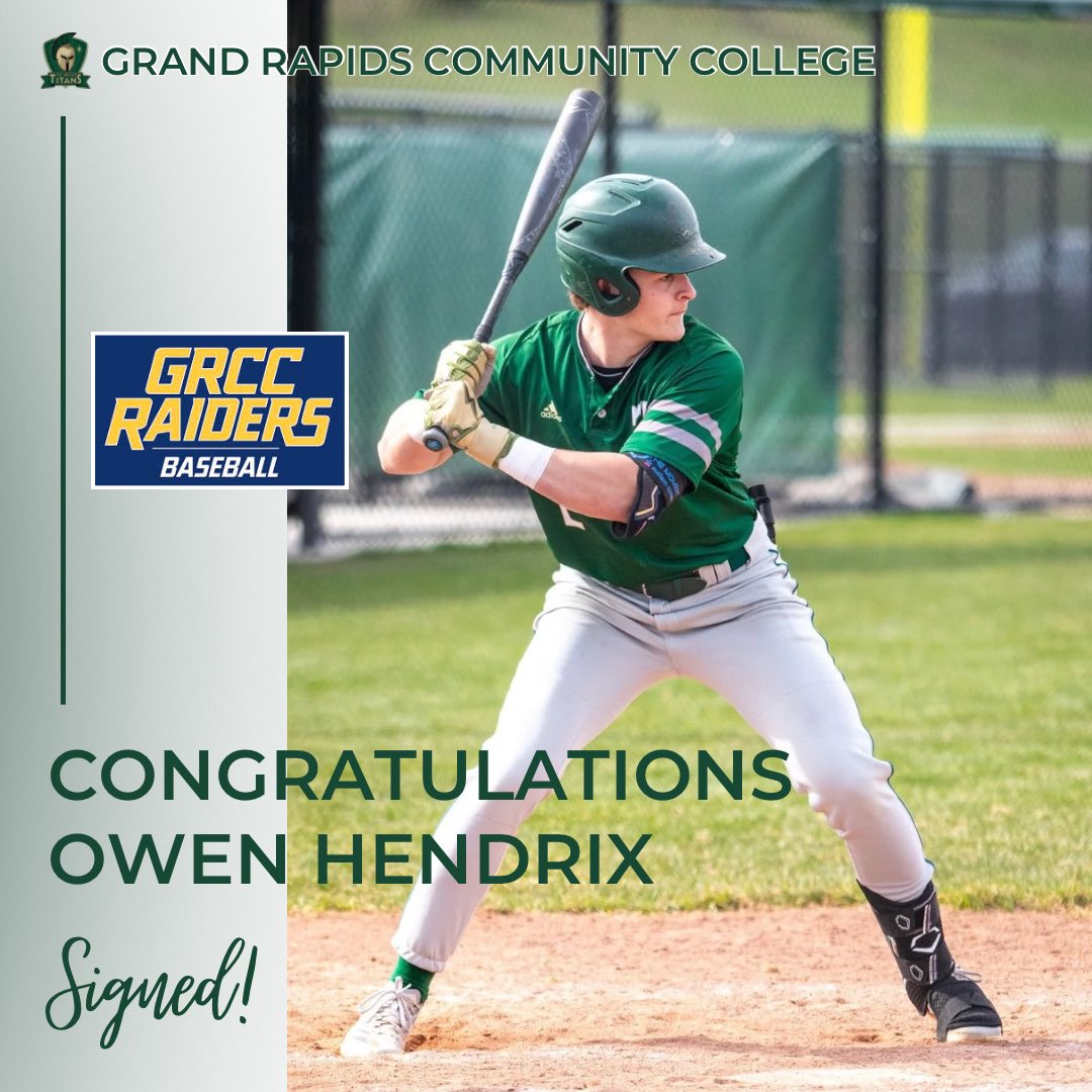 Traverse City West Baseball (@tcwbaseball) on Twitter photo Huge Congratulations to Owen Hendrix!
We’re proud to announce that our senior standout has officially committed to continue his academic & baseball journey at GRCC! We can’t wait to see all you’ll accomplish at the next level. #tcwshbaseball <a href="/tcwestathletics/">Traverse City West Athletics</a> <a href="/TCWSHTitans/">Traverse City West Senior High School</a> Huge Congratulations to Owen Hendrix!
We’re proud to announce that our senior standout has officially committed to continue his academic & baseball journey at GRCC! We can’t wait to see all you’ll accomplish at the next level. #tcwshbaseball <a href="/tcwestathletics/">Traverse City West Athletics</a> <a href="/TCWSHTitans/">Traverse City West Senior High School</a>