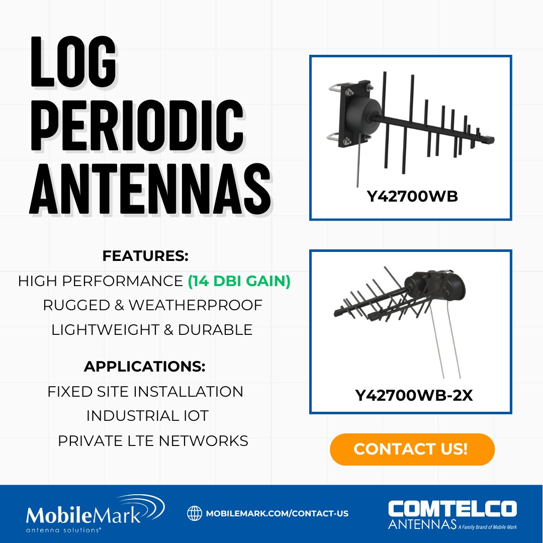 MobileMarkInc's tweet photo. Our wideband log periodic antennas are built to accommodate differences in mounting and coverage. And with its rugged build, you can expect long-lasting performance, even in the toughest conditions.
Contact us to learn more:
https://t.co/Dbs5KvUK6i
#MobileMark #Comtelco https://t.co/hPzGQPwyeH