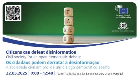 EESC PRESS (@eesc_press) on Twitter photo 🔴The <a href="/EU_EESC/">European Economic and Social Committee</a> continues its project to fight disinformation with the help of civil society.
🗓️22/05 - at 10.00 CET #Lisboa
🎧Join us online: europa.eu/!DNBdPB
📒europa.eu/!cdGX4d
✊🏼#EUCivilSociety can defeat #disinformation !
#EuvsDisinfo 🔴The <a href="/EU_EESC/">European Economic and Social Committee</a> continues its project to fight disinformation with the help of civil society.
🗓️22/05 - at 10.00 CET #Lisboa
🎧Join us online: europa.eu/!DNBdPB
📒europa.eu/!cdGX4d
✊🏼#EUCivilSociety can defeat #disinformation !
#EuvsDisinfo