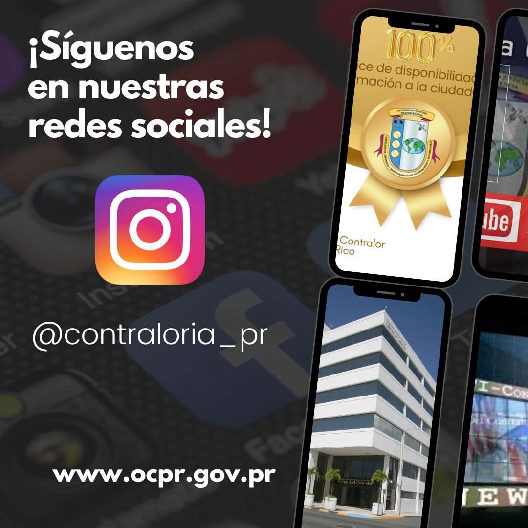 Te invitamos a formar parte de nuestras plataformas de Comunicación Digital. 📷

¡Visita nuestra página! instagram.com/contraloria_pr/

#ocpronline #contraloria_pr #RedesSociales #ocprinforma 

<a href="/ocpronline/">OCPR</a>