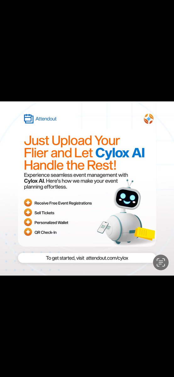 AttendOut's tweet photo. Unlock the Future of Event Management with Cylox AI! 

Say goodbye to stress and hello to seamless automation—just upload your flyer and let AI handle the rest!
Free Registrations | Smart Tickets | Instant Check-ins
#lagosevents #AIEventMagic #CyloxAI #Attendout #FutureOfEvents https://t.co/1fr8iK0C2R
