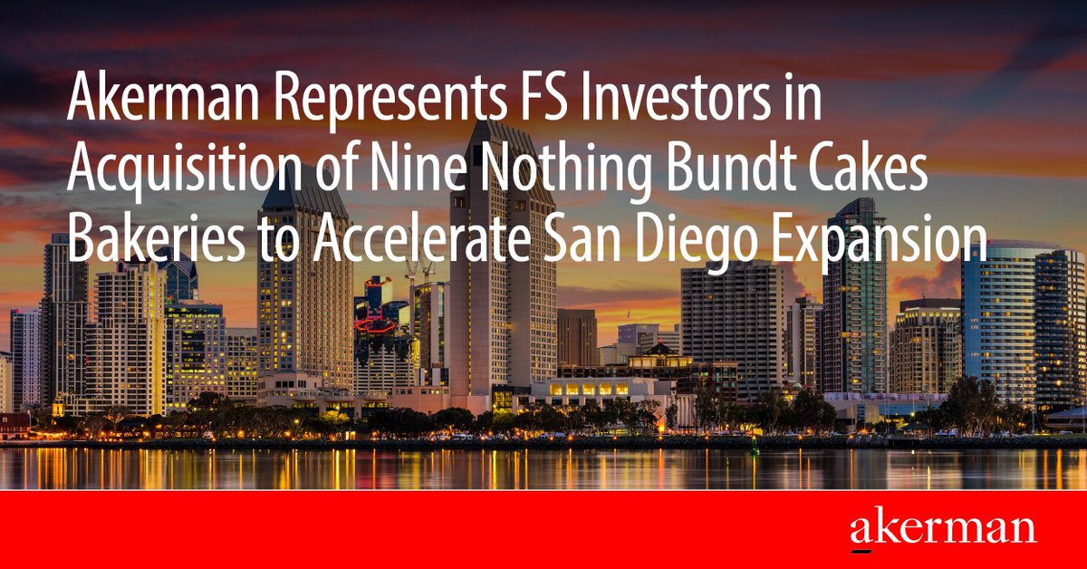 Akerman_Law's tweet image. Proud to help FS Investors grow Nothing Bundt Cakes in San Diego-nine bakeries acquired, sixteen more coming soon. Congratulations to our Akerman team!
#FranchiseLaw #SanDiego

akerman.com/en/firm/newsro…