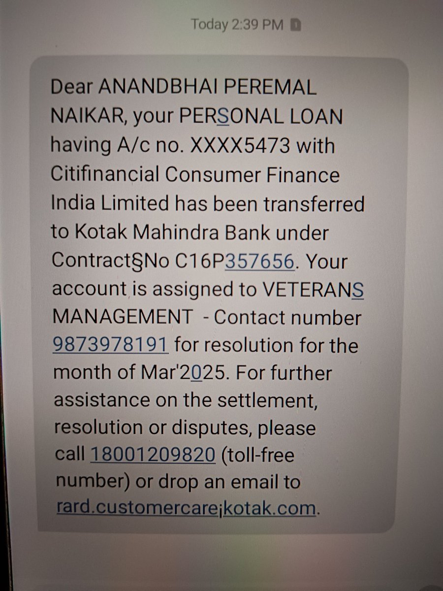 VSPPRIME's tweet photo. @KotakBankLtd 
@kotak811 
Thank You 👍 
Ekbaar Iska bhi Dekh Lena. kyoki mere number par kisi aur loan account hai .
 Aur Mera credit Card Settlement kiya tha Usko Future main Full Closed karna ho to kya karna hoga? https://t.co/nD4jkUXbEf