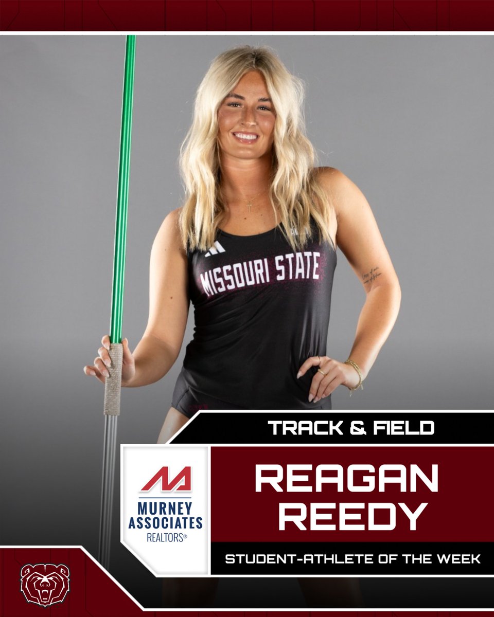 Missouri State Athletics (@missouristbears) on Twitter photo The #MoState Athletics Student-Athlete of the Week presented by Murney Associates, Realtors is Reagan Reedy! 🐻
#GoBears | <a href="/MoStateXCTF/">Missouri State Cross Country and Track & Field</a> The #MoState Athletics Student-Athlete of the Week presented by Murney Associates, Realtors is Reagan Reedy! 🐻
#GoBears | <a href="/MoStateXCTF/">Missouri State Cross Country and Track & Field</a>