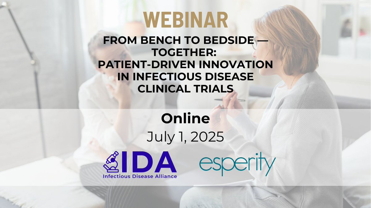 IDAlliance_'s tweet photo. Happy #ClinicalTrialsDay! 🧪🔬
Join our upcoming webinar: "Patient-Driven Innovation in Infectious Disease Clinical Trials" - co-hosted by the IDA and @Esperity. 🔗https://t.co/xBq0jyyXCK https://t.co/u45hkS2eO1
