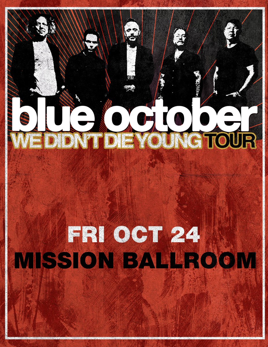 Just announced! 📣

Blue October brings the We Didn't Die Young Tour to Mission Ballroom on Friday, October 24, 2025.

Presale runs Wednesday, May 21 at 10AM through Thursday, May 22 at 10PM.
Password: DIEYOUNG
🎟️ kbco.iheart.com/calendar/conte…