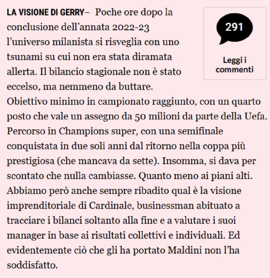 Giugno 2023. Possiamo aspettarci anche oggi lo stesso trattamento per i dirigenti del Milan?