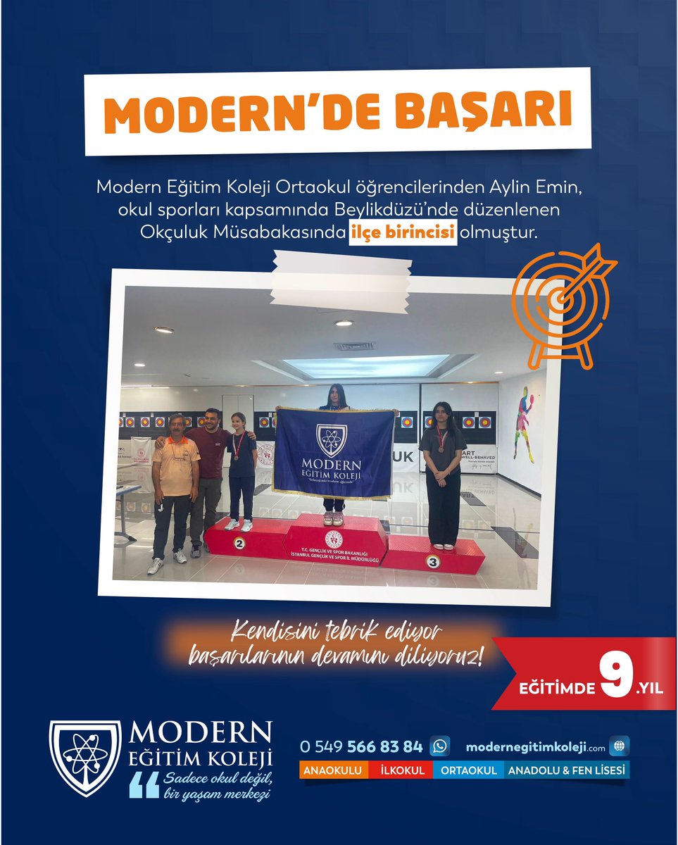 Okul sporları organizasyonunda Beylikdüzü ilçemizde yapılan Okçuluk Müsabakasında  okulumuz öğrencilerinden Aylin EMİN ilçe 1. olmuştur. Öğrencimizi tebrik ediyor, başarılarının devamını diliyoruz.