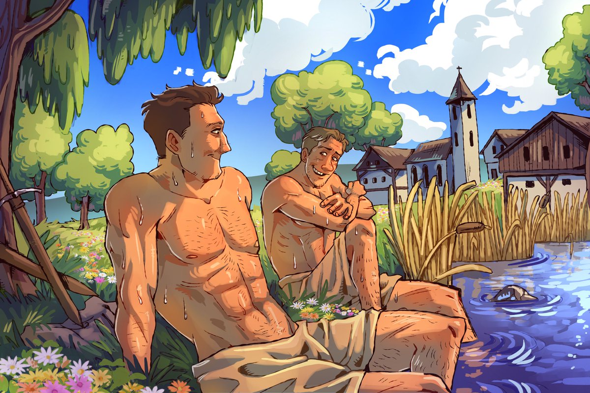 Considering it's getting so warm, I was in the mood to draw Hans and Henry enjoying the nice weather! :) #kcd2 #hansry