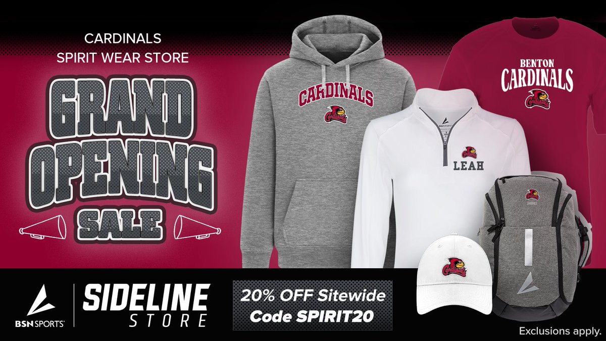 Celebrate the grand opening of your official BENTON HIGH SCHOOL store with 20% OFF custom tees, hoodies, joggers, hats &amp; more ….

Hurry—this sale won’t last long!

sideline.bsnsports.com/schools/missou…