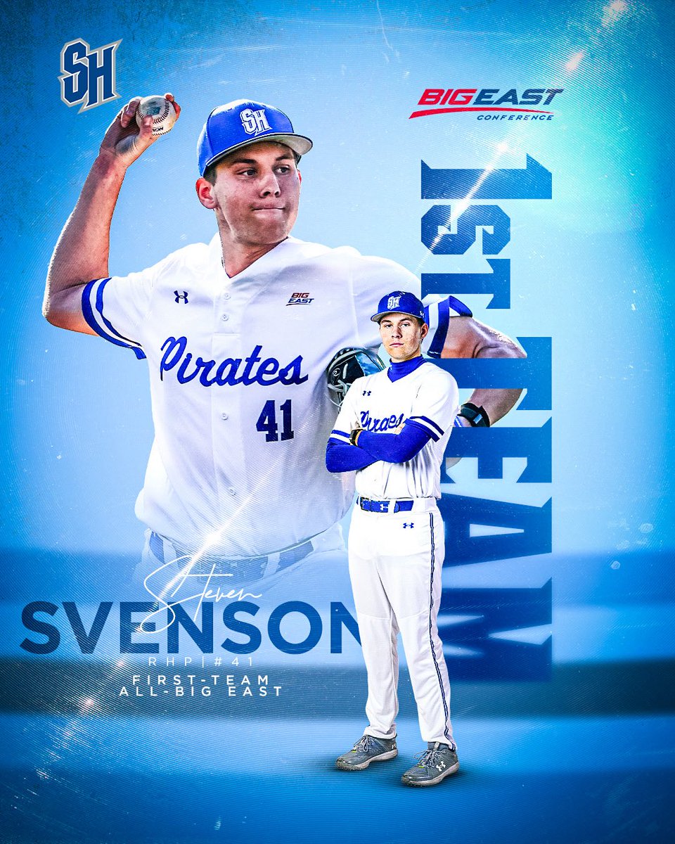 Congratulations to Steven Svenson on being named first-team All-BIG EAST as a freshman! His 2.15 ERA in 6 conference starts was 2nd best in the league! He was 4th in opponent batting average at .179! #HALLin #NeverLoseYourHustle 🔵⚪️