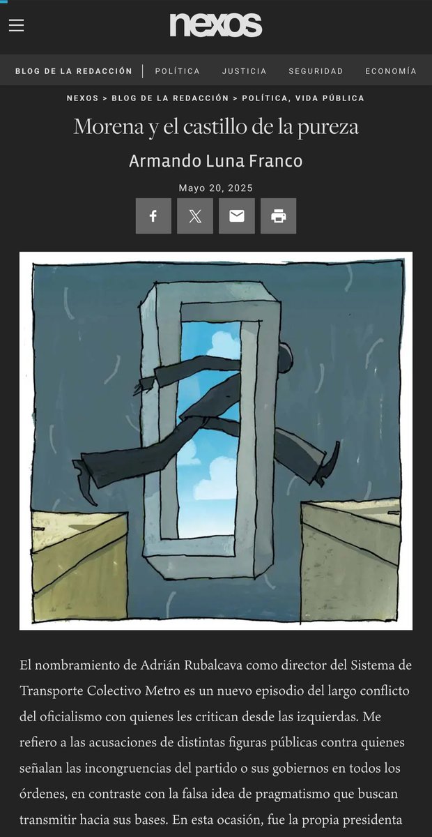Se me olvida que este congal no da foro a tuits con links: ya está en <a href="/nexosmexico/">Revista Nexos</a> mi nuevo artículo: “Morena y el castillo de la pureza”. Hago una crítica y denuncia del falso purismo de izquierda en el oficialismo, usado para acallar cualquier crítica a sus acciones o perfiles.