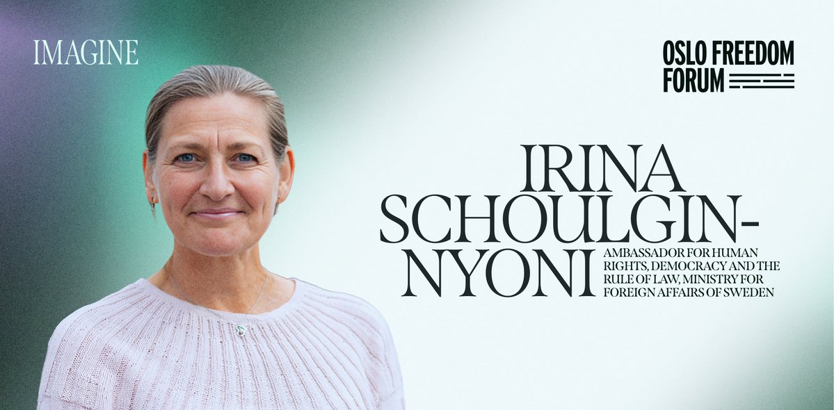 Oslo Freedom Forum (OFF) (@osloff) on Twitter photo 🗣️ New speaker announcement
<a href="/sweambHR/">Irina Schoulgin Nyoni</a> serves as Sweden’s ambassador for human rights, democracy, and the rule of law. As a career diplomat, her most recent positions include Africa director at the Ministry for Foreign Affairs and ambassador to Mozambique. She's also served as 🗣️ New speaker announcement
<a href="/sweambHR/">Irina Schoulgin Nyoni</a> serves as Sweden’s ambassador for human rights, democracy, and the rule of law. As a career diplomat, her most recent positions include Africa director at the Ministry for Foreign Affairs and ambassador to Mozambique. She's also served as