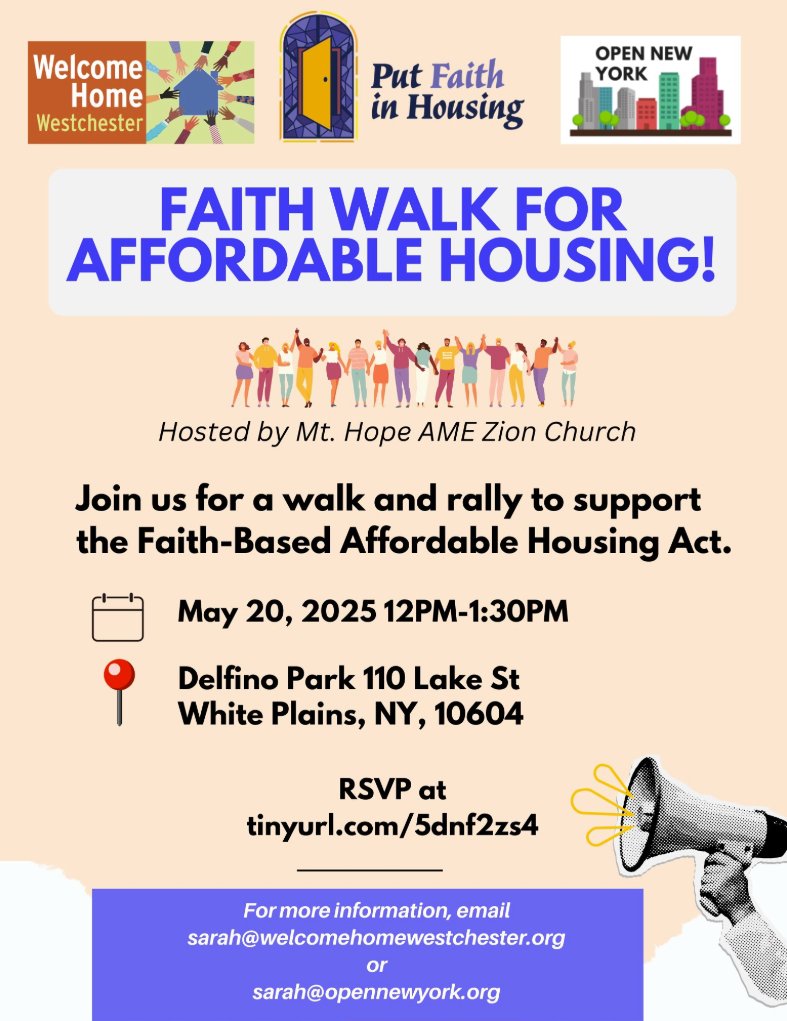 TODAY: Join us for a faith walk in White Plains, NY at Delfino Park in support of the Faith-Based Affordable Housing Act! Westchester County’s families need more affordable housing, and now is the time to act.
