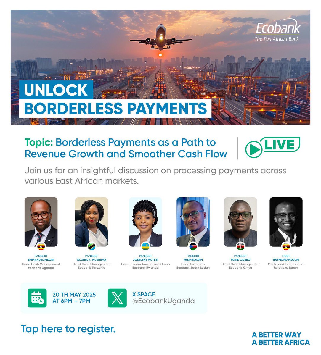 Seamless Transactions Across Borders 🌐

With Ecobank's presence in 35 African countries . Transactions flowing through the region, borderless payments are revolutionizing trade and commerce. 🚀

 How do you see borderless payments shaping the future of African economies and