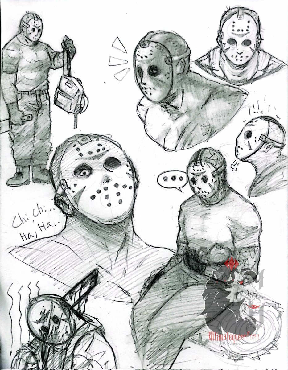 UltimateQueenF0's tweet photo. Jason sketch while I was watching one of them the other day...can you guess which one~? 

#jasonvoorhees #jason #voorhees #fridaythe13th #horrormovie #horrorslasher #horrorclassic #fanart #doodles #fillingthepage https://t.co/nfSCIlxSnJ