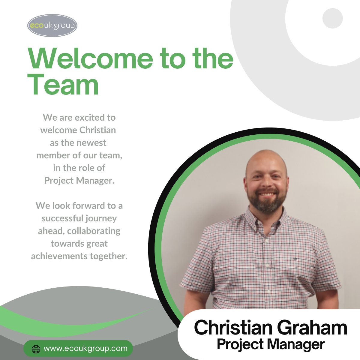 EcoUKGroup's tweet photo. A warm welcome to Christian, our new Project Manager, from everyone at Eco UK Group. https://t.co/GElsH0Cpzf