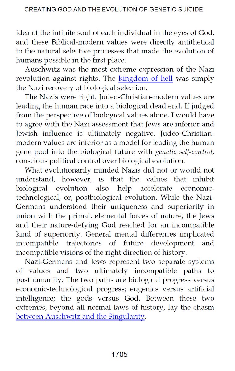 GoySuperstar's tweet photo. Mitchell Heisman wrote 'Su*cide Note' 15 years ago, in which he laid out the thesis that the world will come to be defined by the conflict between two factions: 1. Those who will welcome and worship an anticipated AI "Singularity" as God - a spiritually Jewish, leveling, egalitarian force that will ultimately displace humans entirely, and 2. Those who will entrench themselves in human biological supremacy, who will attempt to eugenically self-direct human evolution toward the creation of Ubermenschen and ultimate biological self-actualization

He was right. The first group of people is clearly already here. The second group hasn't emerged yet, but they inevitably will in response to the first group, and their progenitors are already coalescing

Ultimately, the question is: Do you believe that biological human beings (and who?), with all of their "faults" and follies, have moral supremacy over all else in the universe? Or do you believe that the human condition - our mortal, biological experience - is subordinate to some higher moral purpose or value?
