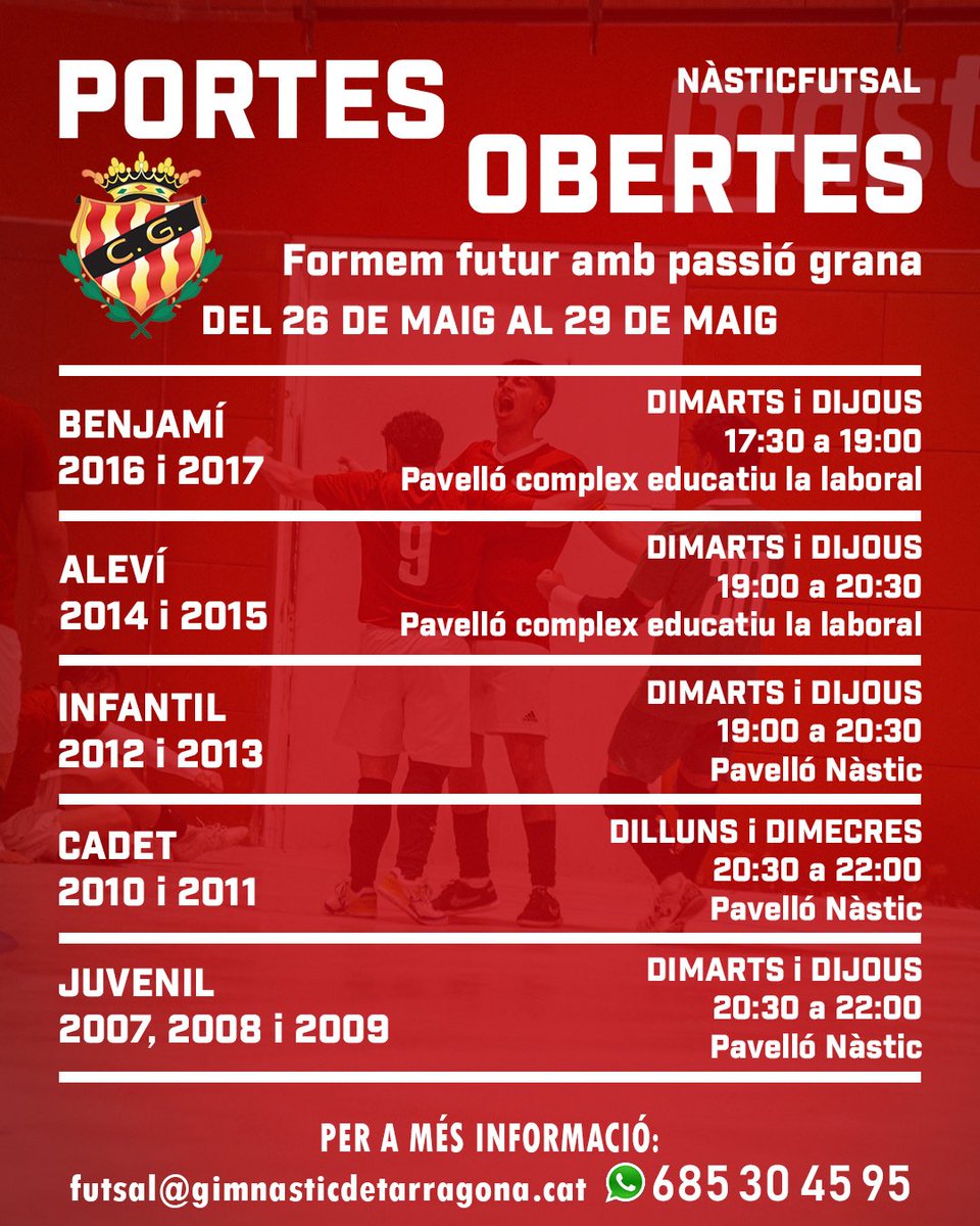 𝐏𝐎𝐑𝐓𝐄𝐒 𝐎𝐁𝐄𝐑𝐓𝐄𝐒‼️🚪

Vine i forma part del nostre futur!

A partir del 26 de maig, engeguem motors per la temporada 25-26!🔜

📲 Si teniu algun dubte podeu contactar al telèfon del coordinador