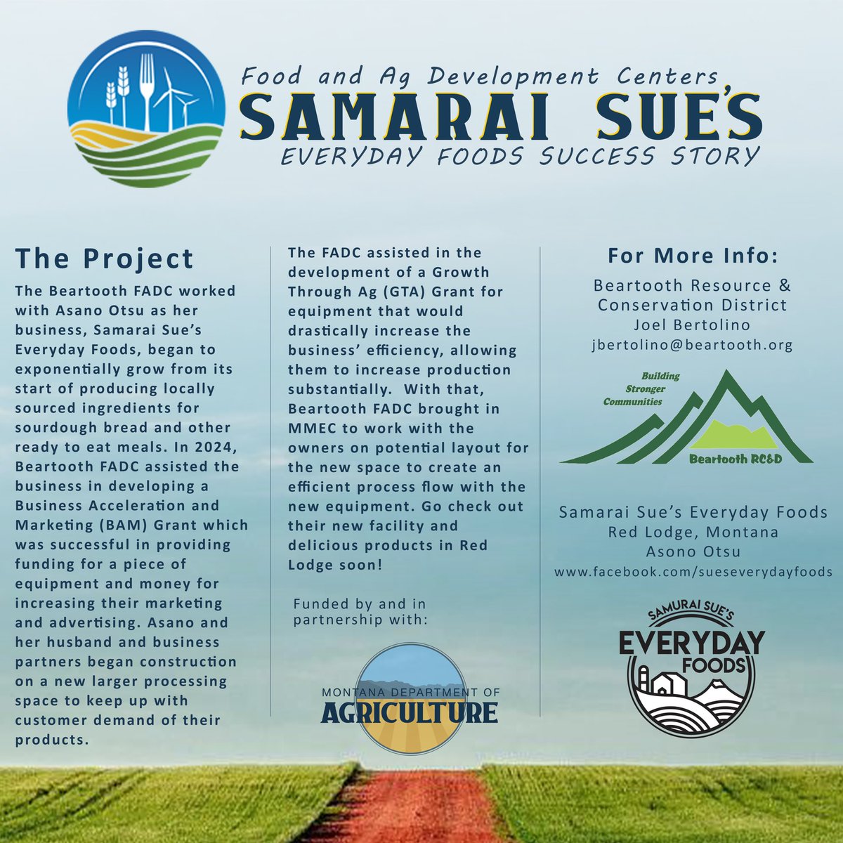 FADC Success Story: Samarai Sue’s Everyday Foods – BAM and GTA Success!
 
More info at: agr.mt.gov/Food-and-Ag-De…
 
#MTAg #MontanaAg #MTAgriculture #FADCNetwork