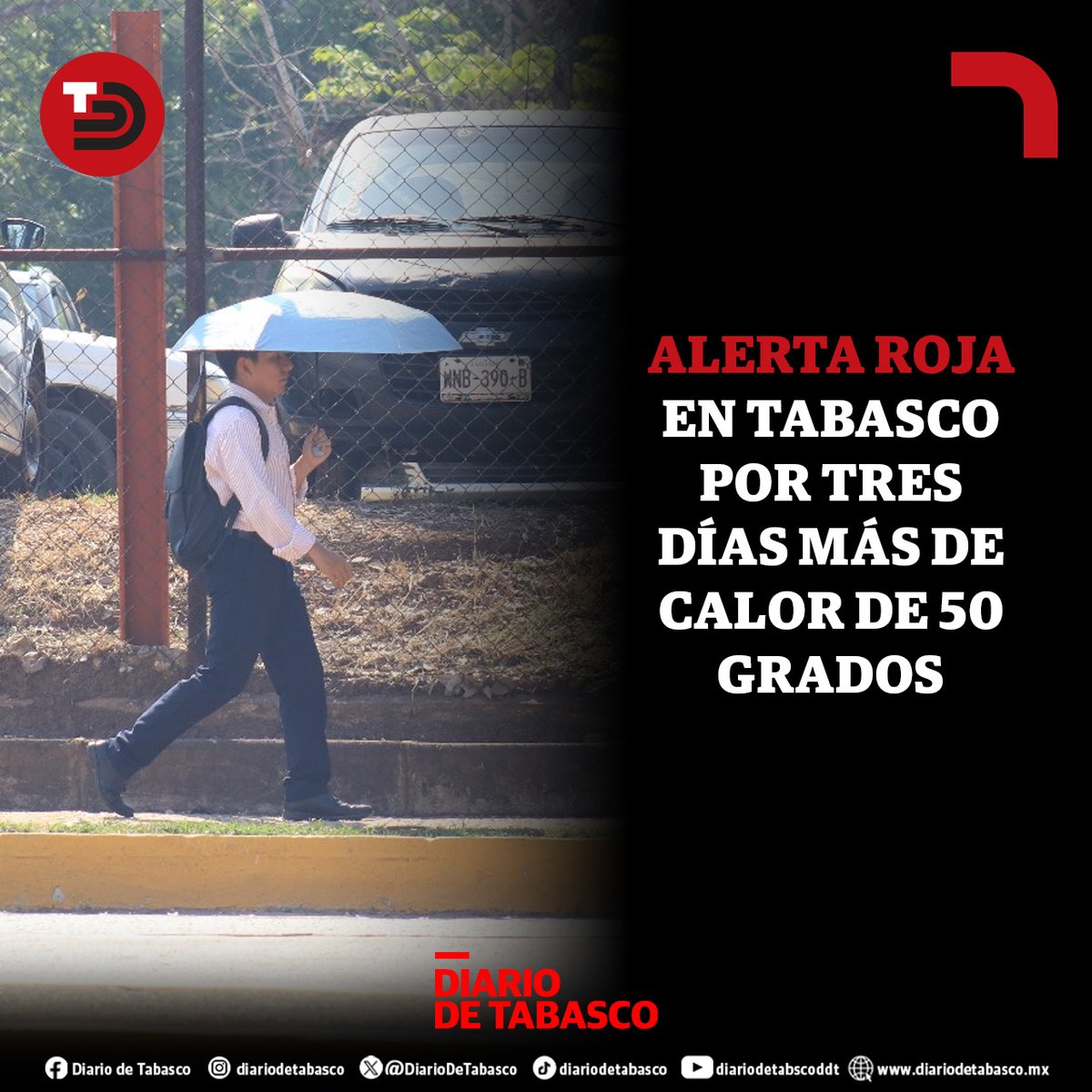 #Enterate | Alerta roja en #Tabasco por tres días más de calor de 50 grados diariodetabasco.mx/tabasco/2025/0…