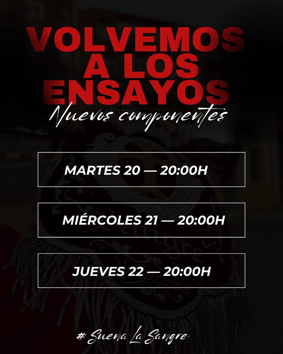 Hoy damos comienzo a una nueva temporada cargada de ganas e ilusión. Hoy empiezan nuestra nuevas incorporaciones. 

#SuenaLaSangre