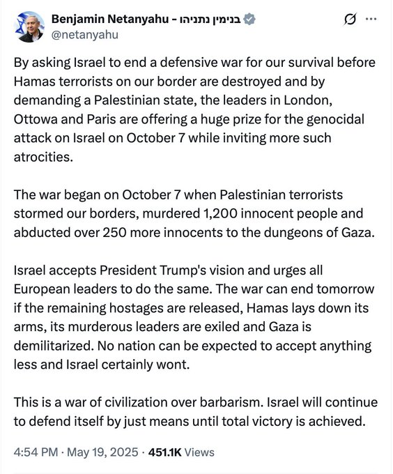 This is the unhinged rant of a man clinging to colonial power, drunk on violence, and desperate to rewrite reality while the world watches in horror. And the United States government participates part and parcel.

Benjamin Netanyahu is dismantling modern civilization as it’s been