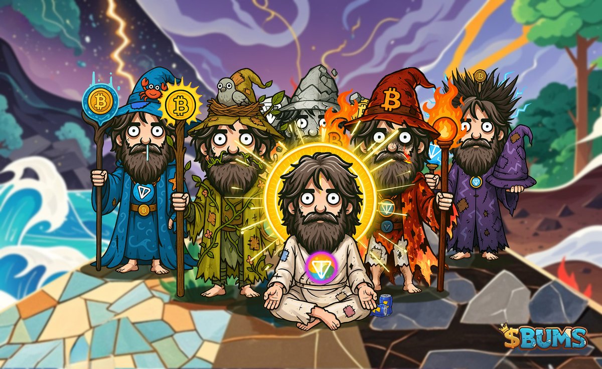 🧙‍♂️ A new force stirs in the alleys of Bums — the Elemental Wizards have arrived.

Six ancient powers, reborn through crypto:
🔥 Fire
🌊 Water
⚡️ Lightning
🌳 Wood
🪨 Stone

Each wizard channels a primal element — and maybe a little blockchain madness.🌀

🧩Summon them all to