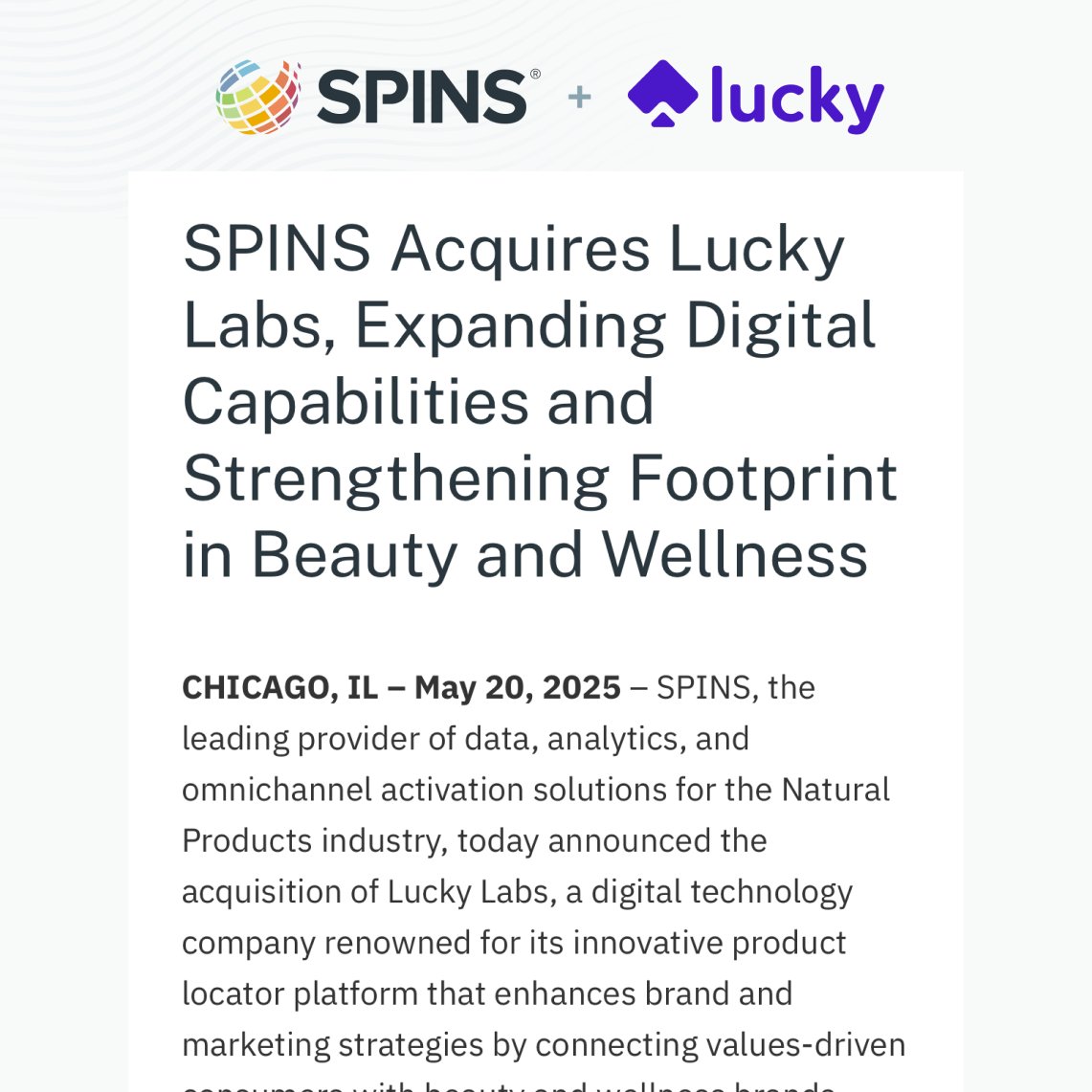 snehparmarr's tweet photo. 🎉 BIG NEWS — I’m thrilled to share that @luckylabshq  has officially been acquired by SPINS, backed by @generalatlantic , Warburg Pincus, and Webster Capital, the global leader in retail consumer insights and POS data for consumer brands! https://t.co/GtpXyTTIhI