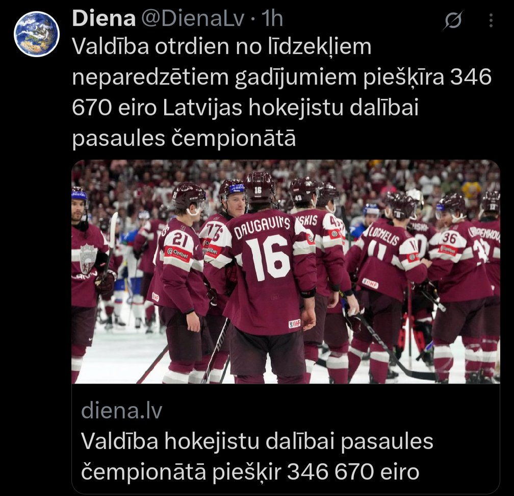 "Rīkojums paredz, ka nauda Latvijas Hokeja federācijai (LHF) tiks pārskaitīta izlases sagatavošanas procesa nodrošināšanai un dalībai 2025.gada pasaules čempionātā." 
-Mums ļaus mēģināt vēlreiz?!
