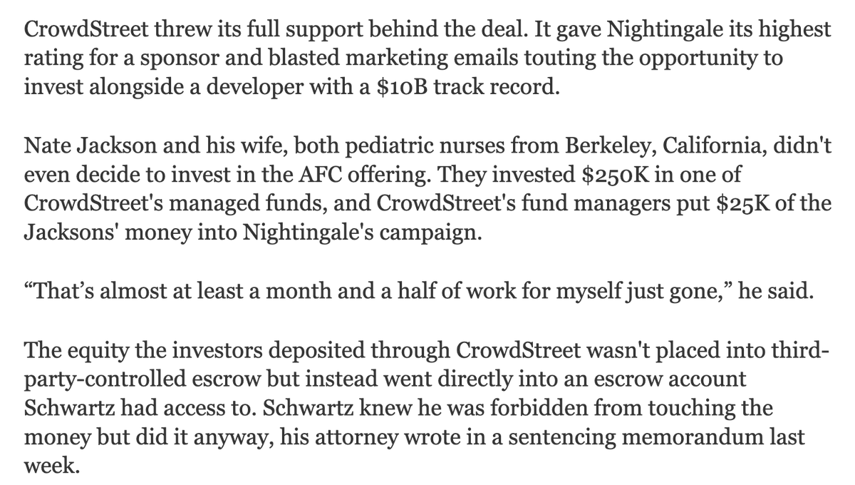 “That’s almost at least a month and a half of work for myself just gone."

Really good Bisnow piece on some of the victims of Elie Schwartz's crowdfunding scam. This is the classic newspaper "sidebar" story that adds a different layer to the tale, something you don't see much of