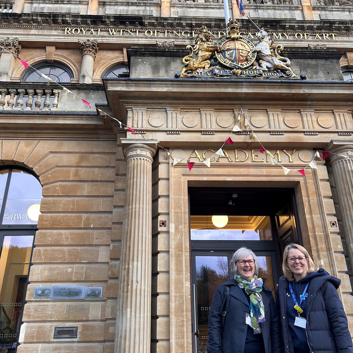 Time4Dementia's tweet image. Cath & Wendy outside the Royal West of England Academy attending a teatime tour event for people with dementia and their companions. We had an hour with experienced facilitator then tea & cake. It was lovely to meet the attendees and the staff-such a fantastic group.