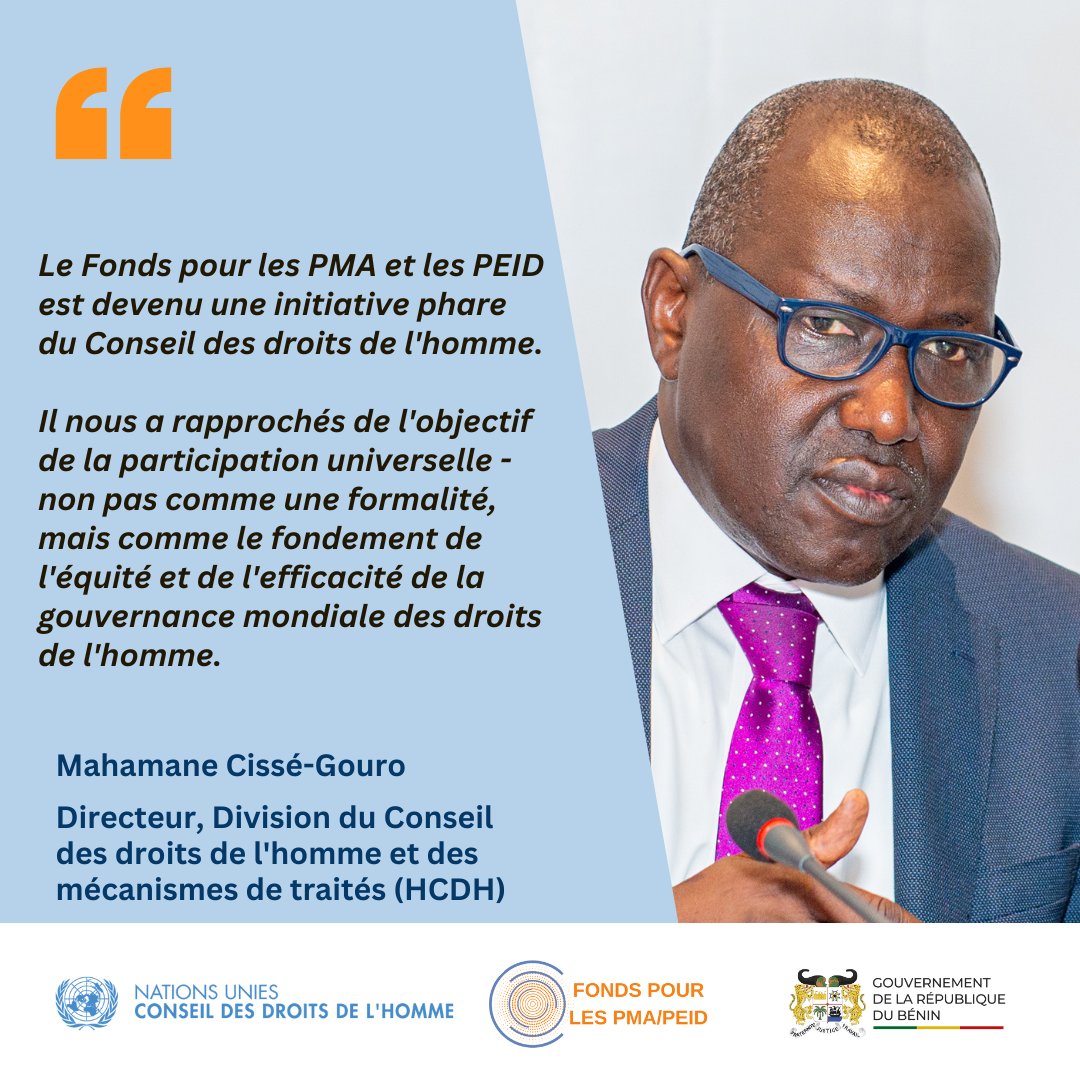 UN Human Rights Council (@un_hrc) on Twitter photo A Cotonou, au Bénin, Mahamane Cissé-Gouro d'<a href="/UNHumanRights/">UN Human Rights</a> a appelé à renforcer le Fonds d'appui à la participation des pays les moins avancés & petits Etats insulaires en développement aux travaux du Conseil des droits de l'homme « afin qu'aucune voix ne soit laissée de côté ». A Cotonou, au Bénin, Mahamane Cissé-Gouro d'<a href="/UNHumanRights/">UN Human Rights</a> a appelé à renforcer le Fonds d'appui à la participation des pays les moins avancés & petits Etats insulaires en développement aux travaux du Conseil des droits de l'homme « afin qu'aucune voix ne soit laissée de côté ».