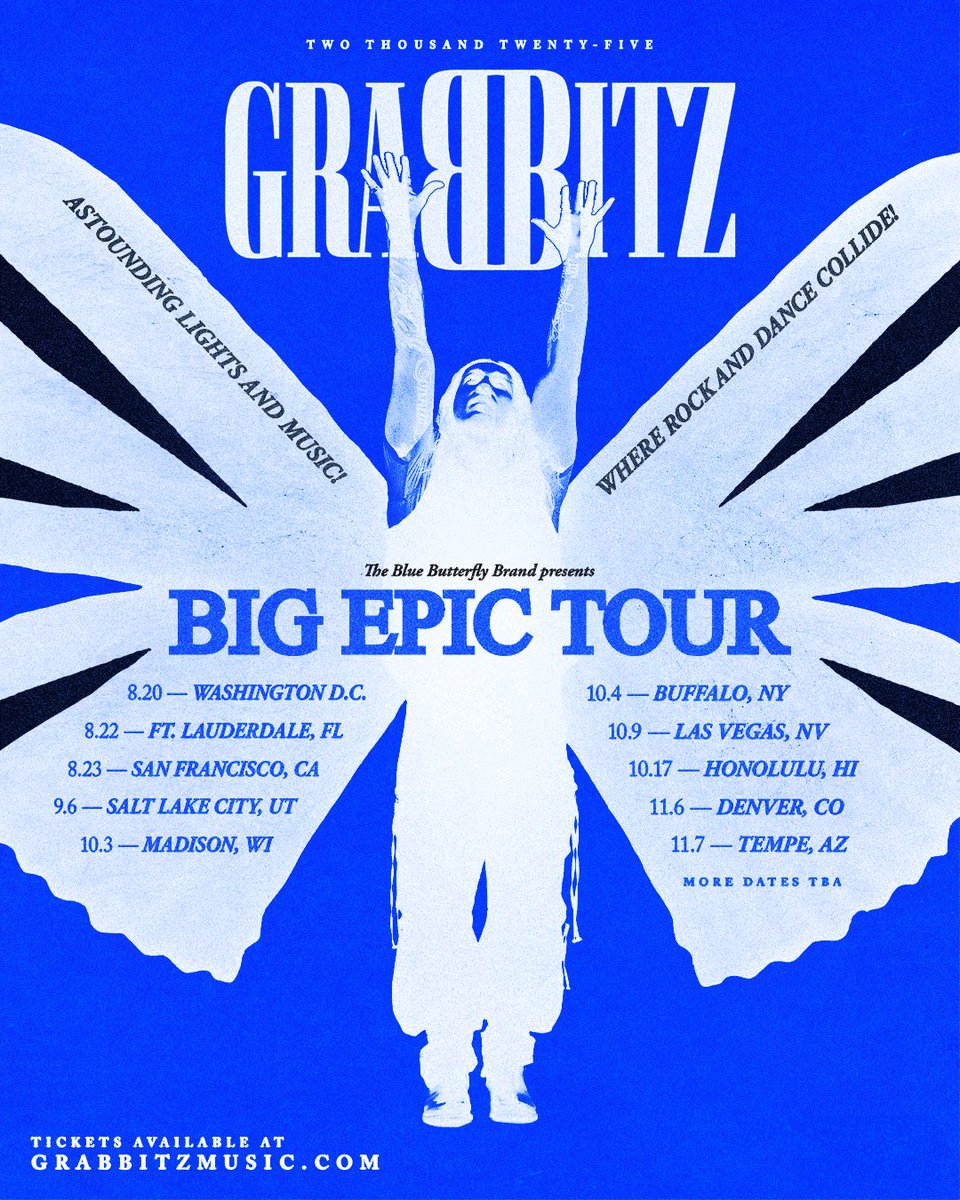 grabbitz's tweet image. BIG EPIC TOUR ‘25 🦋

So excited to announce the first batch of dates on my upcoming fall tour. 

More dates to be announced… 

sign up for first access below ⬇️