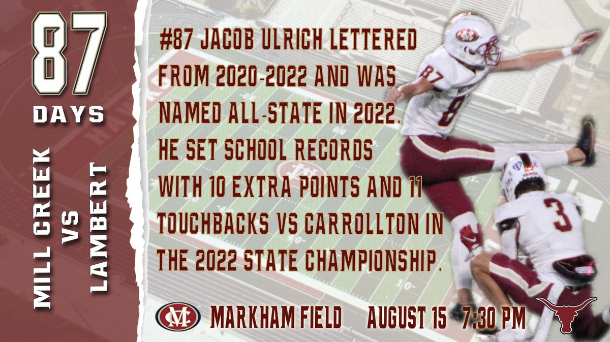 87 Days Until Mill Creek kicks off the season at Markham Field vs Lambert!   #IMPACT | #CompeteToSucceed