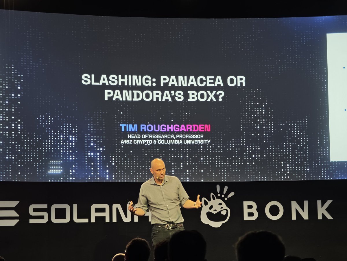 TheWattenhofer's tweet image. Great talk (and captivating delivery, as usual!) by @Tim_Roughgarden on what makes sense regarding slashing.