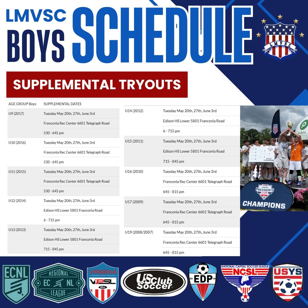 Still thinking about travel soccer? ⏳
Supplemental tryouts start this week!
Limited spots. Open to boys &amp; girls, all age groups.
Link in BIO
#LMVSC #SoccerTryouts #NextLevel