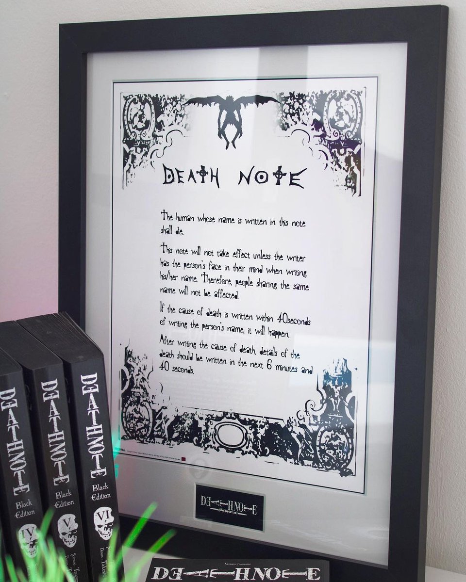 ABYstyle (@_abystyle) on Twitter photo The rules of the notebook of the god of death are simple but his power is immense. Remember the rules on this Death Note framed print, you never know, it could be useful one day... 📓
📷 papasgame
➡️ AVAILABLE IN OUR ABYSTYLE FULL STUFF SHOPS AND OUR ABYSTYLE WEBSITE
#DeathNote The rules of the notebook of the god of death are simple but his power is immense. Remember the rules on this Death Note framed print, you never know, it could be useful one day... 📓
📷 papasgame
➡️ AVAILABLE IN OUR ABYSTYLE FULL STUFF SHOPS AND OUR ABYSTYLE WEBSITE
#DeathNote