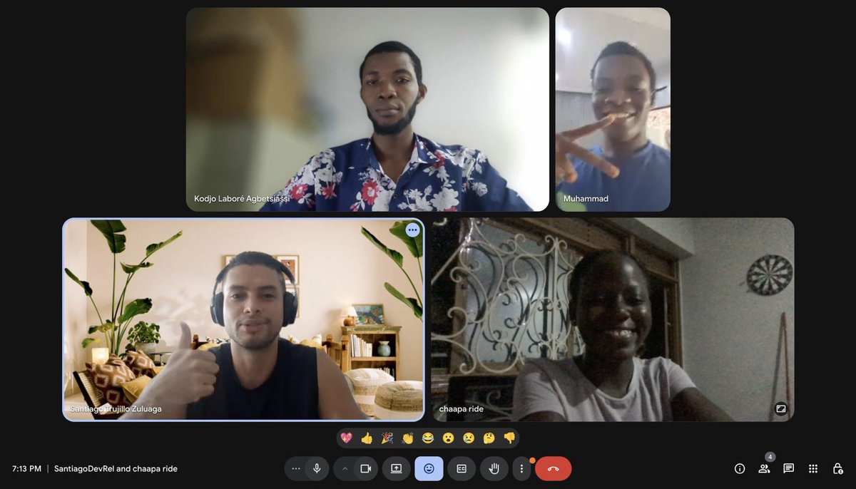 chaaparide's tweet photo. Incredible mentor sync with @SantiagoDevRel 🔥. 
We are building across borders. Turning Africa’s mobility wheels.. one ride at a time. 
🇹🇬 🇳🇬 🇺🇬 🇨🇴

https://t.co/gtcb8ZJSEM 
#chaaparide #thehumanlayer #borderlesspayments
#buildingonlisk https://t.co/cYWHFwoI1f