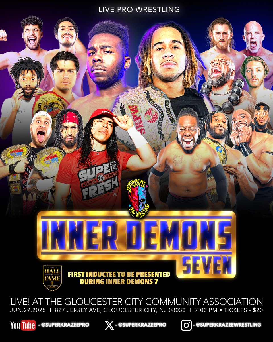 superkrazeepro's tweet photo. #SKPW presents #InnerDemons7 

Friday - June 27, 2025
827 Jersey Ave, Gloucester City, NJ
Gloucester City Community Assoc.
7PM | Tickets: $20 https://t.co/tOQVYxmnV2