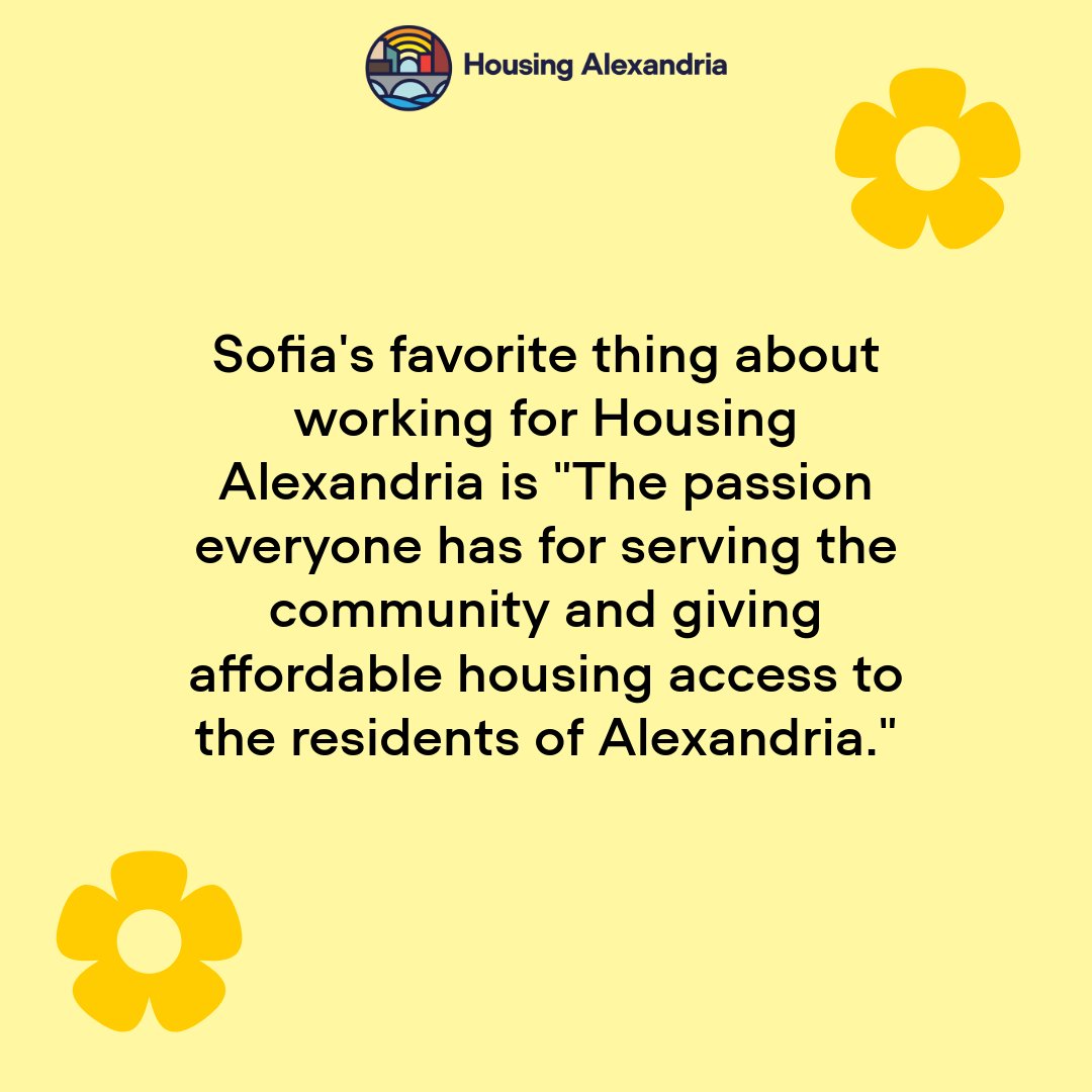 Our fourth post of Housing Alexandria's Meet-Our-Team campaign is about our wonderful Executive Assistant Sofia! To learn more about our team, please visit our website!
Link: housingalexandria.org/team/