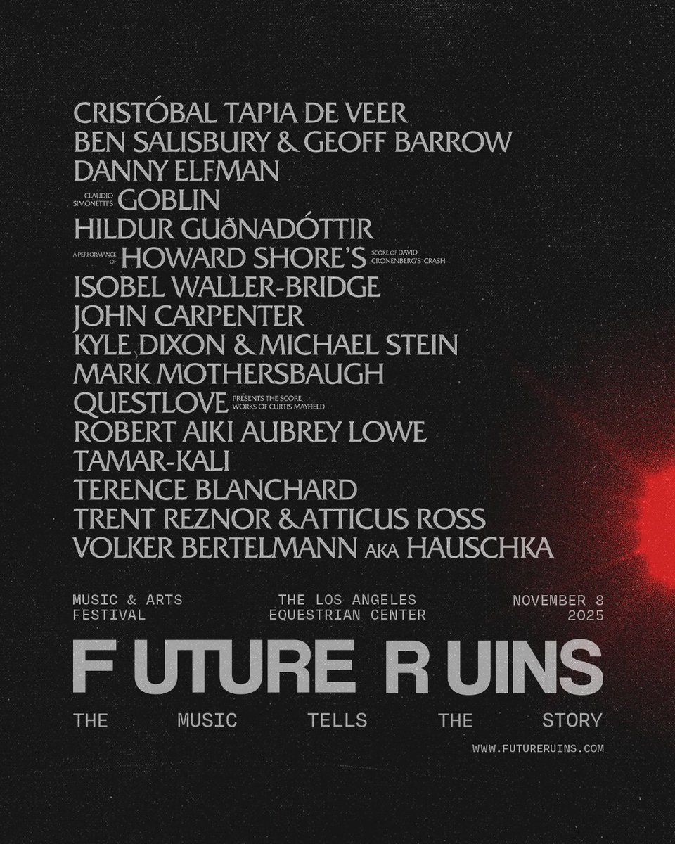 TheScenestar's tweet photo. Trent Reznor & Atticus Ross' Future Ruins cinematic music & arts festival is coming to the L.A. Equestrian Center in Burbank on Saturday, November 8!
Presale tickets will go on sale on Wednesday at 9 a.m. PDT. Get the code here: https://t.co/ypQeaA0wz2
#futureruins #laequestriancenter #justannounced