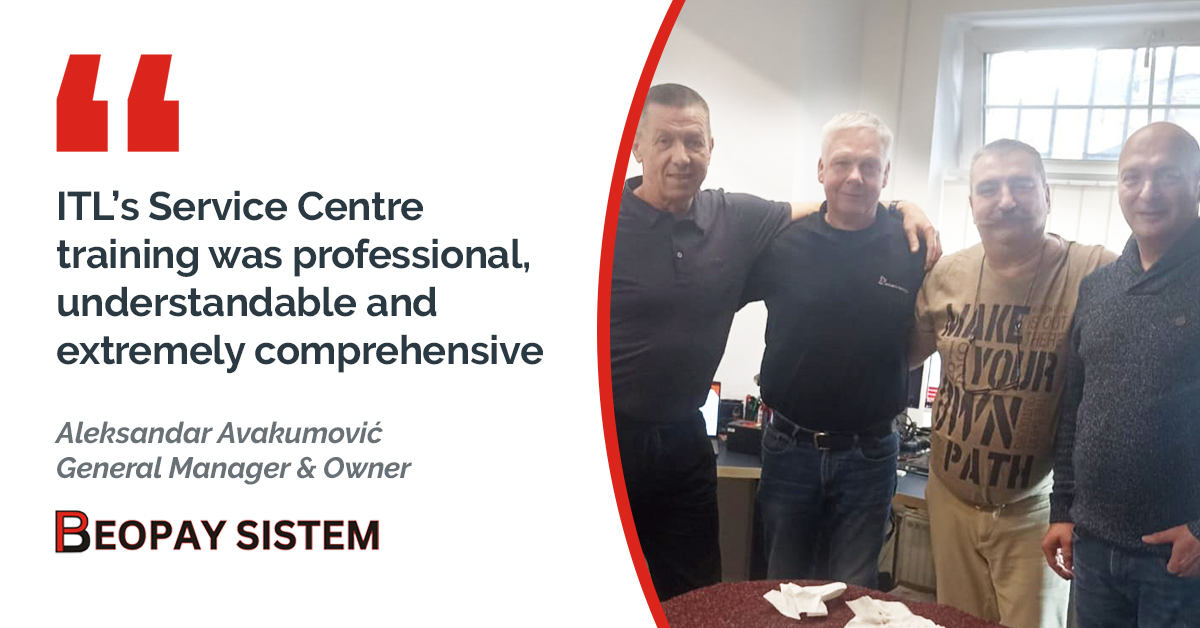 Innovative Technology Ltd - ITL (@notevalidators) on Twitter photo Thank you to our partner <a href="/BeoPay/">Beopay sistem</a> in Serbia for their excellent feedback!
“Delighted to become an ITL Approved Service Centre after undergoing extensive product repair training from the team at ITL which was professional, understandable and extremely comprehensive.” Thank you to our partner <a href="/BeoPay/">Beopay sistem</a> in Serbia for their excellent feedback!
“Delighted to become an ITL Approved Service Centre after undergoing extensive product repair training from the team at ITL which was professional, understandable and extremely comprehensive.”