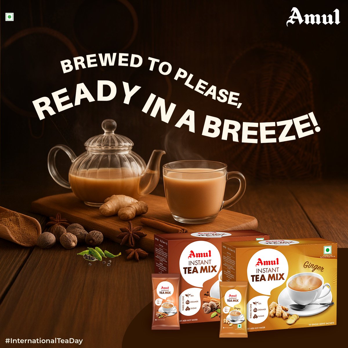 Amul_Coop's tweet photo. Celebrate #InternationalTeaDay with the taste that feels like home. Just add hot water, and let Amul Instant Tea Mix do the rest. ☕
#Amul #InstantTeaMix https://t.co/Ix8kAM3J7K