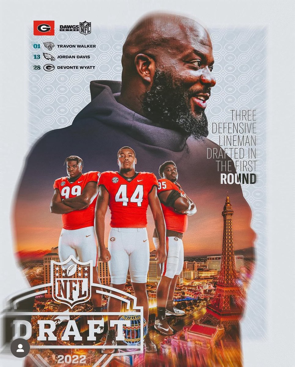 Tray Scott in the last 4 draft cycles 🤯 

Travon Walker - 1st pick
Jalen Carter - 9th pick
Mykel Williams - 11th pick
Jordan Davis -13th pick
Devonte Wyatt - 27th pick
Tyrion Ingram-Dawkins - 139th pick
Zion Logue - 197th
Warren Brinson - 198th pick