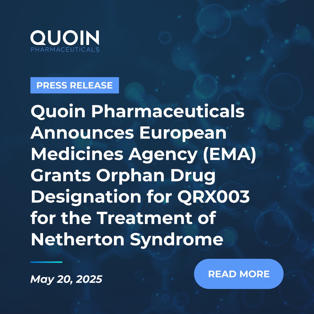 Quoin Pharmaceuticals (@quoinpharma) on Twitter photo .<a href="/QuoinPharma/">Quoin Pharmaceuticals</a> $QNRX announced lead candidate QRX003 has received Orphan Drug Designation from the European Medicines Agency (EMA) for the treatment of Netherton Syndrome. We continue to make important clinical and regulatory progress for QRX003 as a potential treatment for .<a href="/QuoinPharma/">Quoin Pharmaceuticals</a> $QNRX announced lead candidate QRX003 has received Orphan Drug Designation from the European Medicines Agency (EMA) for the treatment of Netherton Syndrome. We continue to make important clinical and regulatory progress for QRX003 as a potential treatment for