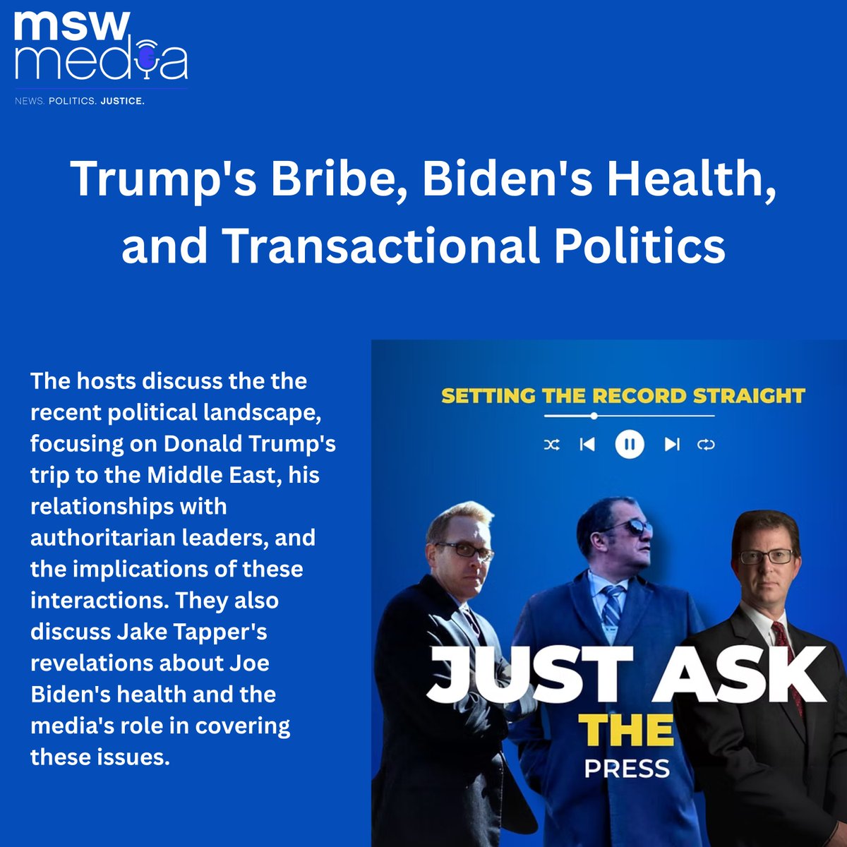 MSW Media (@mswmediapods) on Twitter photo Catch the latest <a href="/JATQPodcast/">JustAskTheQuestion</a> with <a href="/BrianKarem/">Brian J. Karem</a> <a href="/MarkSZaidEsq/">Mark S. Zaid</a> and <a href="/BennettJohnT/">John T. Bennett</a> #MSWMedia
Listen: justaskthequestion.com/post/just-ask-… Catch the latest <a href="/JATQPodcast/">JustAskTheQuestion</a> with <a href="/BrianKarem/">Brian J. Karem</a> <a href="/MarkSZaidEsq/">Mark S. Zaid</a> and <a href="/BennettJohnT/">John T. Bennett</a> #MSWMedia
Listen: justaskthequestion.com/post/just-ask-…